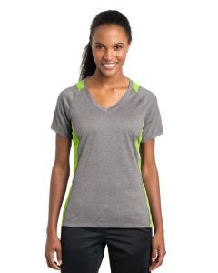 Sport-Tek® Ladies Heather Colorblock Contender ™  V-Neck Tee