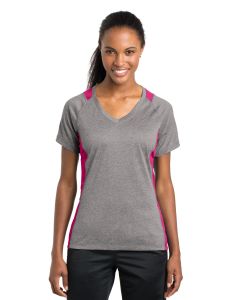Sport-Tek® Ladies Heather Colorblock Contender ™  V-Neck Tee