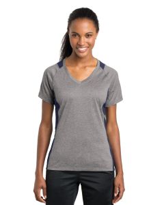 Sport-Tek® Ladies Heather Colorblock Contender ™  V-Neck Tee