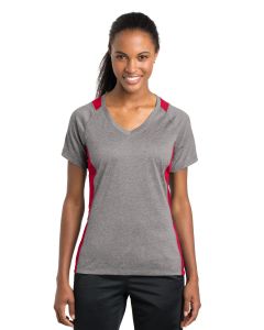 Sport-Tek® Ladies Heather Colorblock Contender ™  V-Neck Tee