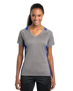 Sport-Tek® Ladies Heather Colorblock Contender ™  V-Neck Tee