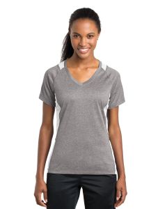 Sport-Tek® Ladies Heather Colorblock Contender ™  V-Neck Tee